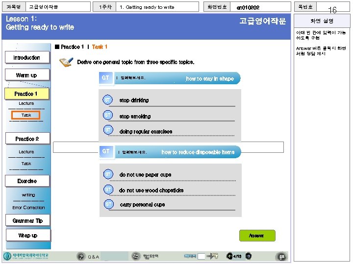 과목명 고급영어작문 1주차 1. Getting ready to write 화면번호 en 010202 Lesson 1: Getting