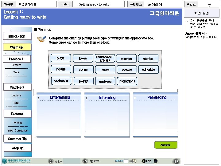 과목명 고급영어작문 1주차 1. Getting ready to write 화면번호 Lesson 1: Getting ready to