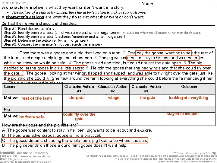 Periodic Review 2 Name _____________ A character’s motive is what they want or don’t