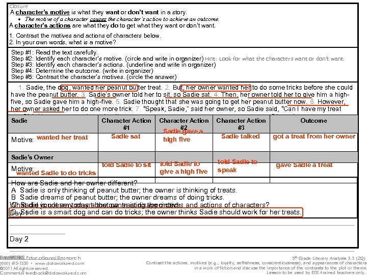 Closure A character’s motive is what they want or don’t want in a story.