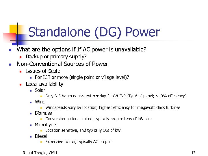 Standalone (DG) Power n What are the options if If AC power is unavailable?