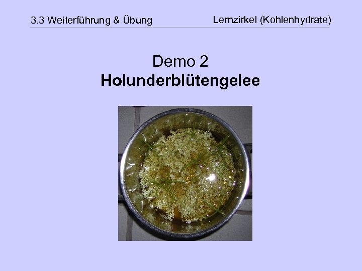 3. 3 Weiterführung & Übung Lernzirkel (Kohlenhydrate) Demo 2 Holunderblütengelee 
