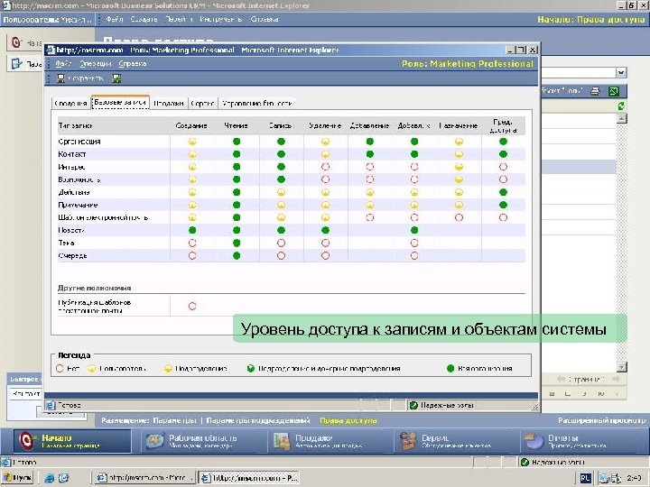 Уровень доступа к записям и объектам системы 