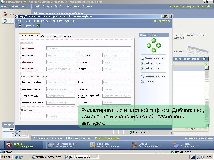 Редактирование и настройка форм. Добавление, изменение и удаление полей, разделов и закладок. 