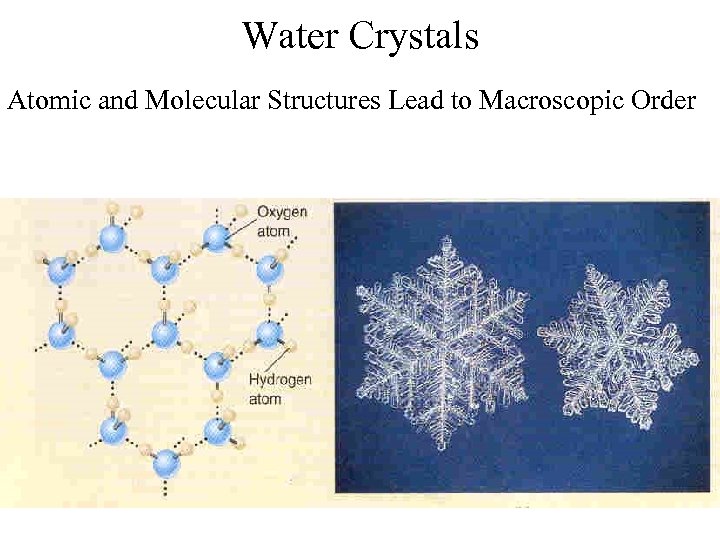 Water Crystals Atomic and Molecular Structures Lead to Macroscopic Order 