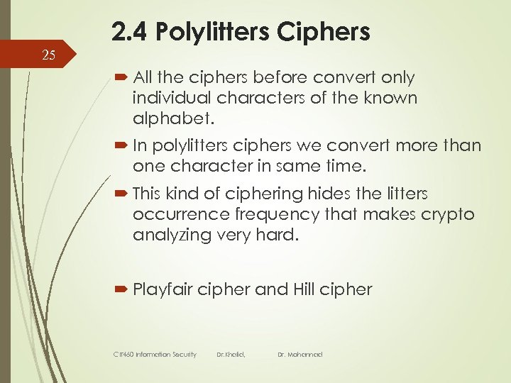 2. 4 Polylitters Ciphers 25 All the ciphers before convert only individual characters of