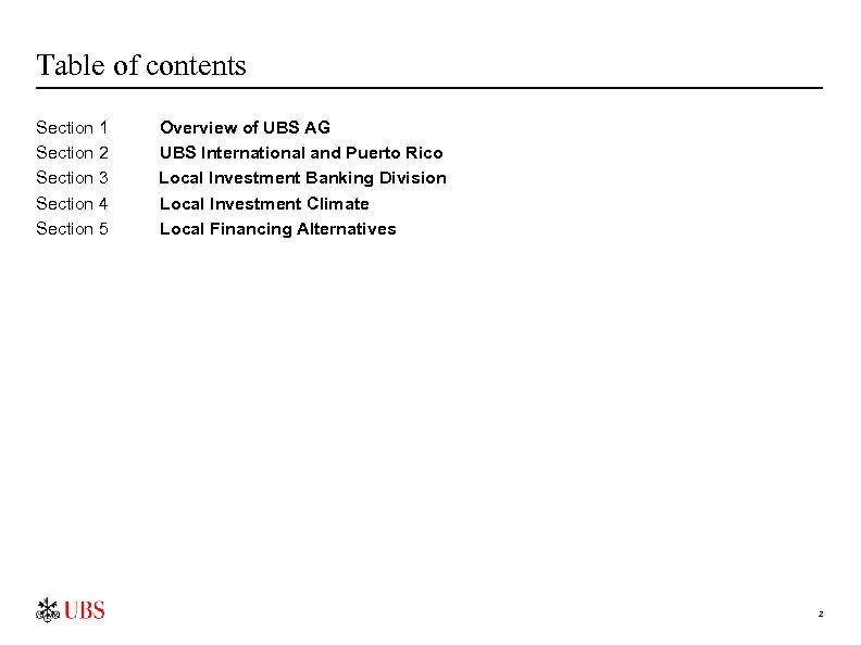 Table of contents Section 1 Section 2 Section 3 Section 4 Section 5 Overview