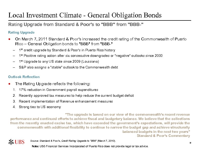 Local Investment Climate - General Obligation Bonds Rating Upgrade from Standard & Poor's to