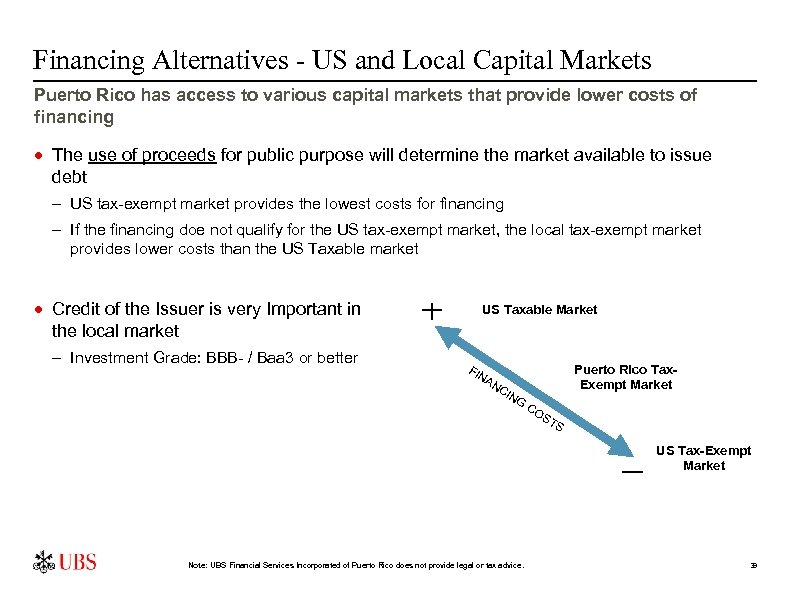 Financing Alternatives - US and Local Capital Markets Puerto Rico has access to various