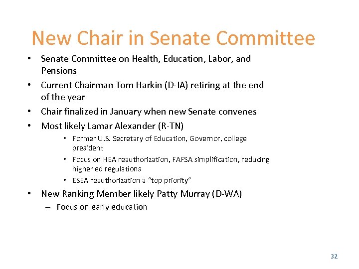 New Chair in Senate Committee • Senate Committee on Health, Education, Labor, and Pensions