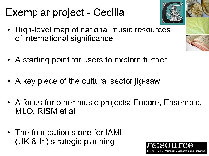 Exemplar project - Cecilia • High-level map of national music resources of international significance