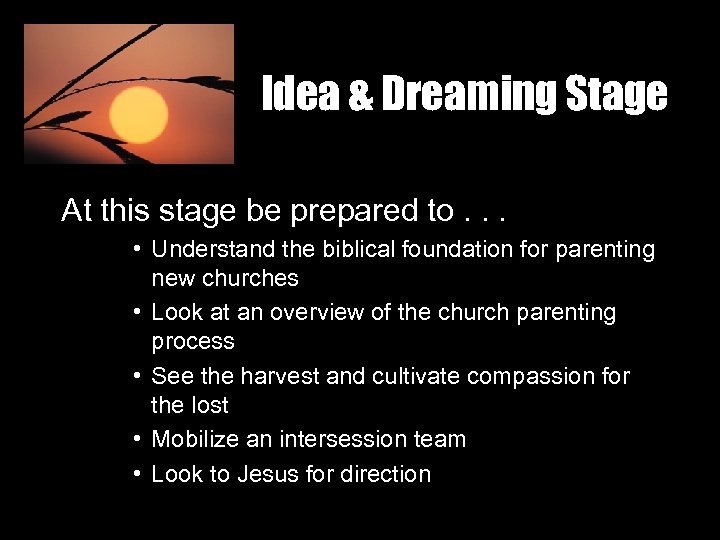 Idea & Dreaming Stage At this stage be prepared to. . . • Understand