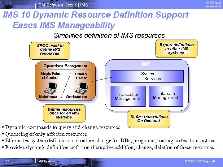 IBM Software Group | IMS 10 Dynamic Resource Definition Support Eases IMS Manageability Simplifies