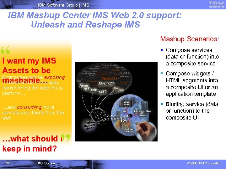 IBM Software Group | IMS IBM Mashup Center IMS Web 2. 0 support: Unleash