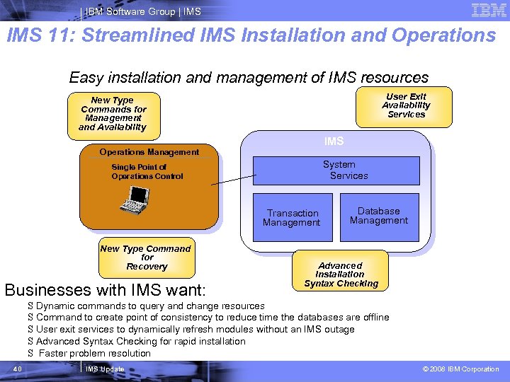 IBM Software Group | IMS 11: Streamlined IMS Installation and Operations Easy installation and