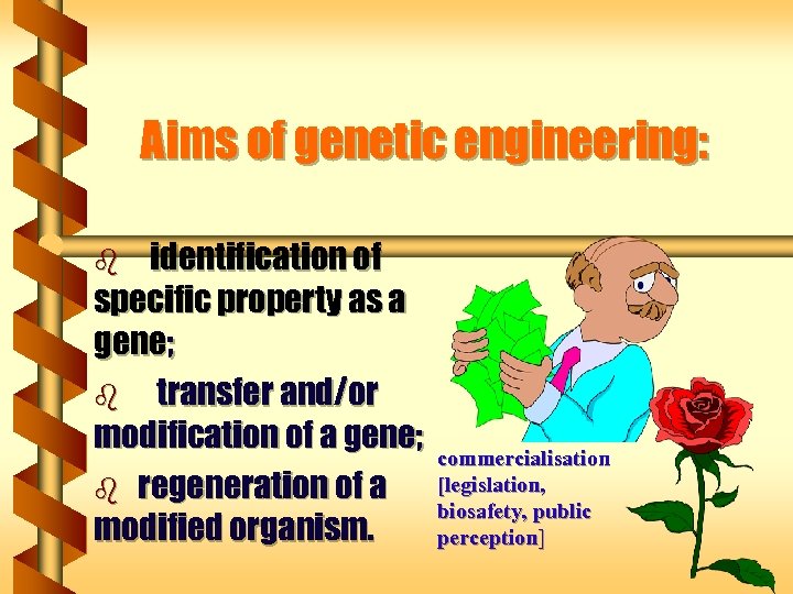 Aims of genetic engineering: identification of specific property as a gene; b transfer and/or