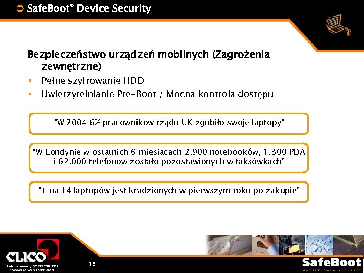 Ü Safe. Boot® Device Security Bezpieczeństwo urządzeń mobilnych (Zagrożenia zewnętrzne) § § Pełne szyfrowanie