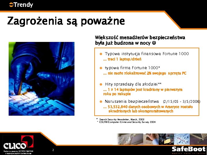 ÜTrendy Zagrożenia są poważne Większość menadżerów bezpieczeństwa była już budzona w nocy ● Typowa