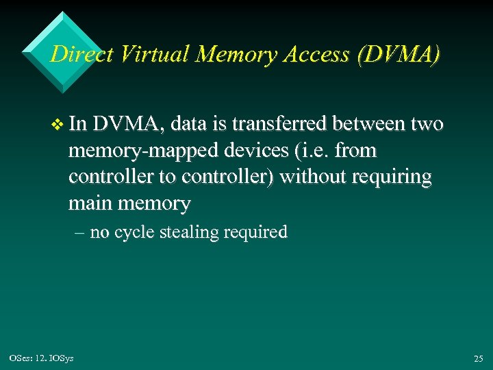Direct Virtual Memory Access (DVMA) v In DVMA, data is transferred between two memory-mapped