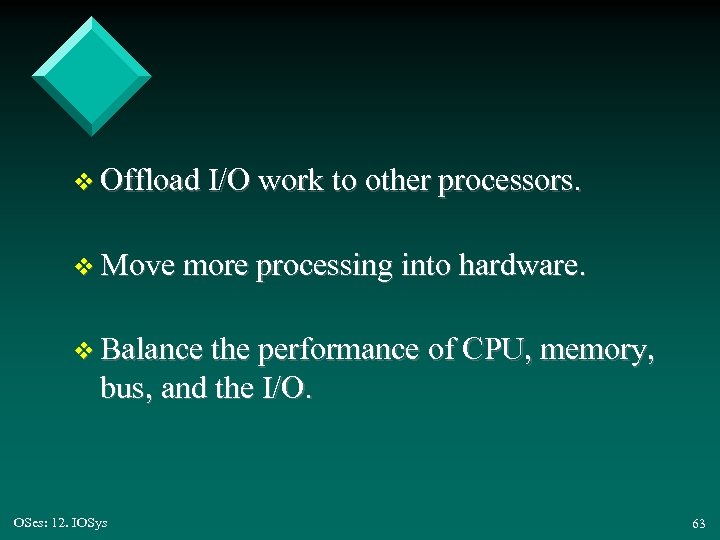 v Offload I/O work to other processors. v Move more processing into hardware. v