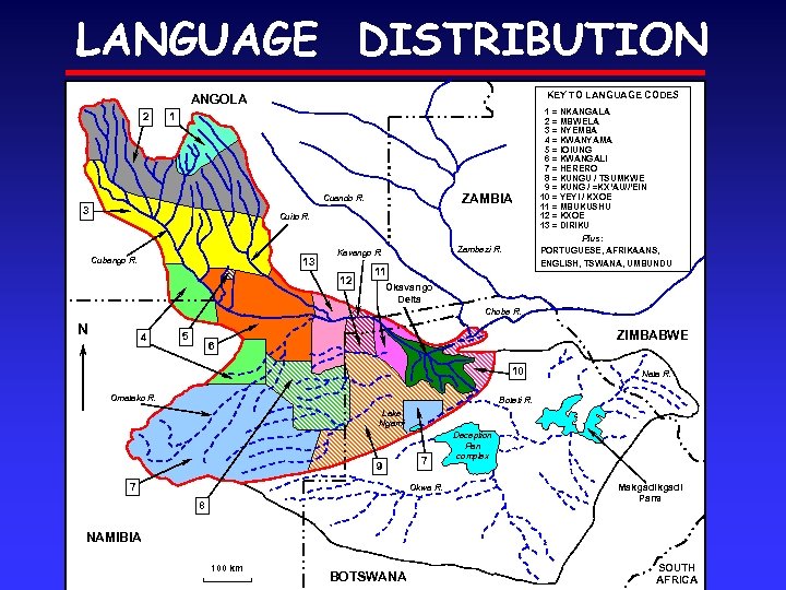 LANGUAGE DISTRIBUTION KEY TO LANGUAGE CODES ANGOLA 2 1 ZAMBIA Cuando R. 3 Cuito