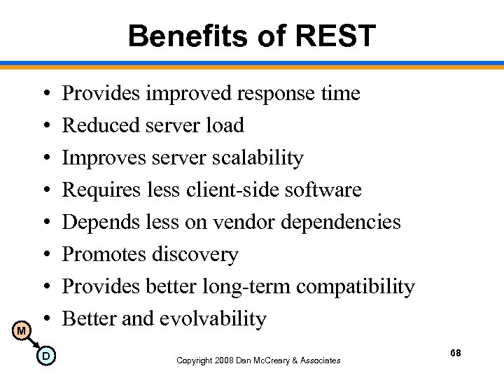Benefits of REST M • • D Provides improved response time Reduced server load