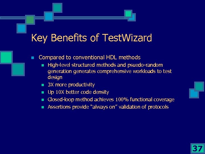 Key Benefits of Test. Wizard n Compared to conventional HDL methods n n n