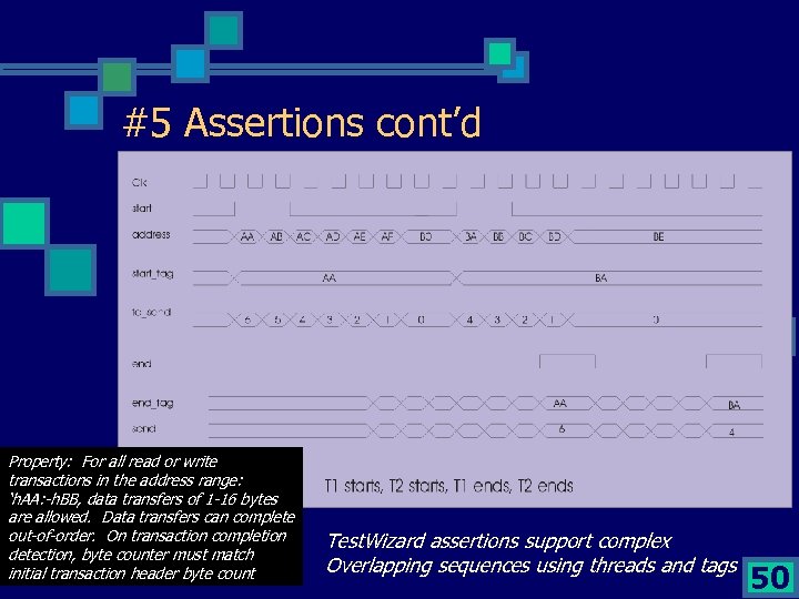 #5 Assertions cont’d Property: For all read or write transactions in the address range: