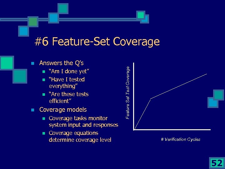 #6 Feature-Set Coverage Answers the Q’s n n “Am I done yet” “Have I