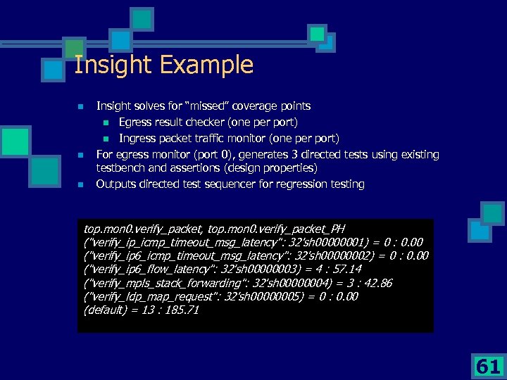 Insight Example n n n Insight solves for “missed” coverage points n Egress result