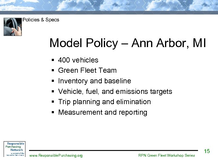 Model Policy – Ann Arbor, MI § § § 400 vehicles Green Fleet Team