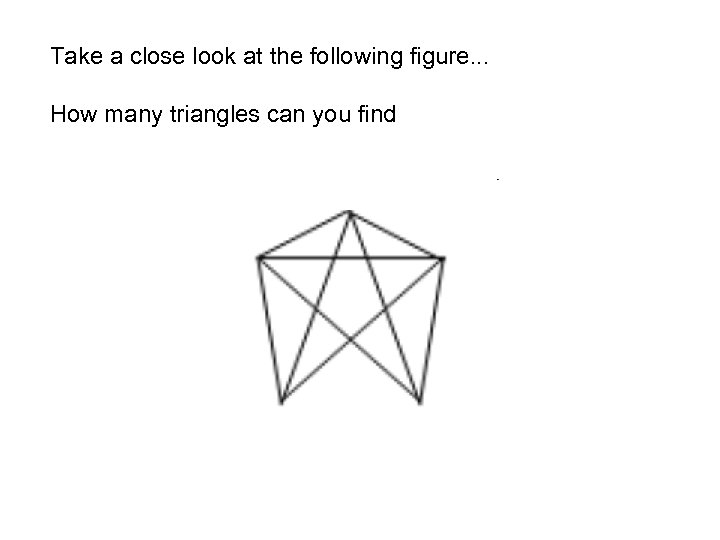 Take a close look at the following figure. . . How many triangles can