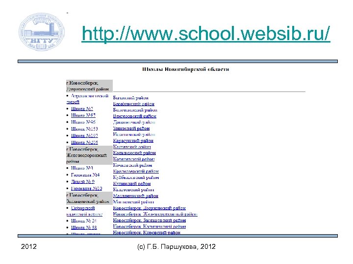 http: //www. school. websib. ru/ 2012 (c) Г. Б. Паршукова, 2012 