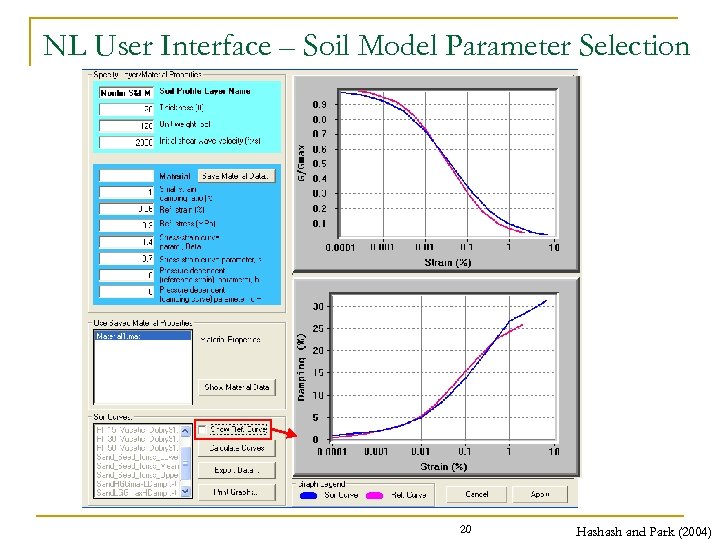 NL User Interface – Soil Model Parameter Selection 20 Hashash and Park (2004) 