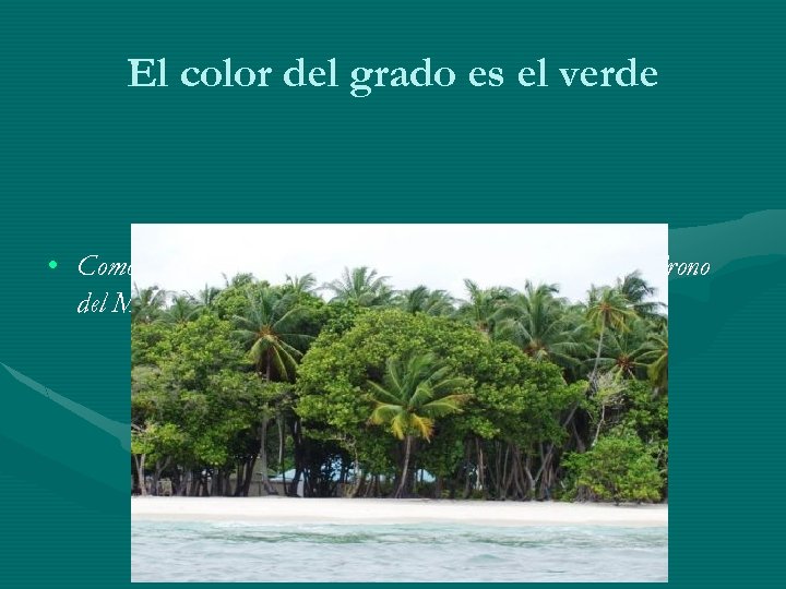 El color del grado es el verde • Como se aprecia en la tapicería