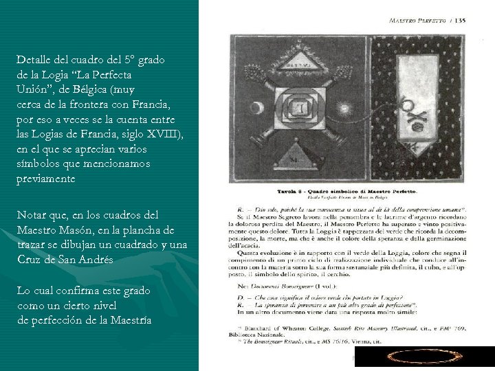 Detalle del cuadro del 5° grado de la Logia “La Perfecta Unión”, de Bélgica