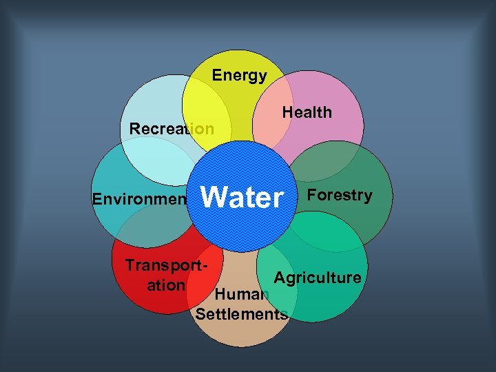 Energy Recreation Environment Health Water Transportation Forestry Agriculture Human Settlements 
