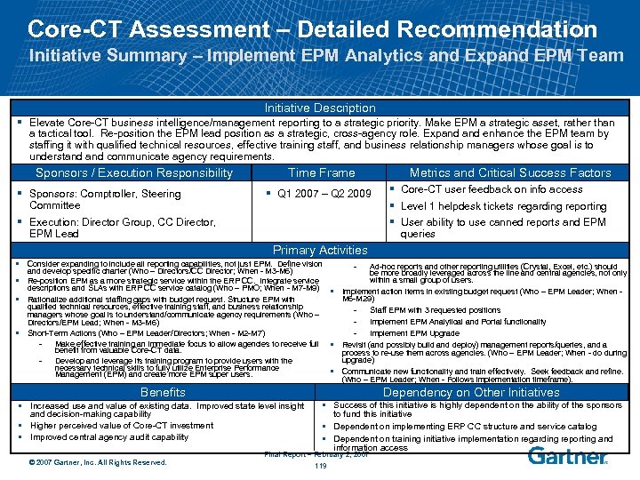 Core-CT Assessment – Detailed Recommendation Initiative Summary – Implement EPM Analytics and Expand EPM
