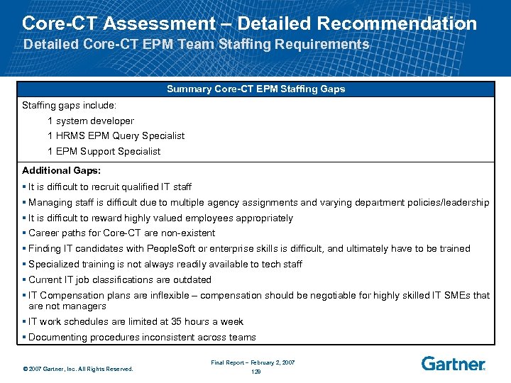 Core-CT Assessment – Detailed Recommendation Detailed Core-CT EPM Team Staffing Requirements Summary Core-CT EPM