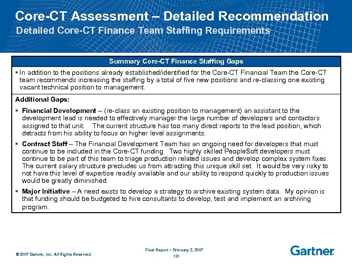 Core-CT Assessment – Detailed Recommendation Detailed Core-CT Finance Team Staffing Requirements Summary Core-CT Finance