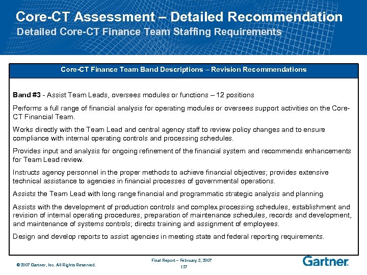 Core-CT Assessment – Detailed Recommendation Detailed Core-CT Finance Team Staffing Requirements Core-CT Finance Team