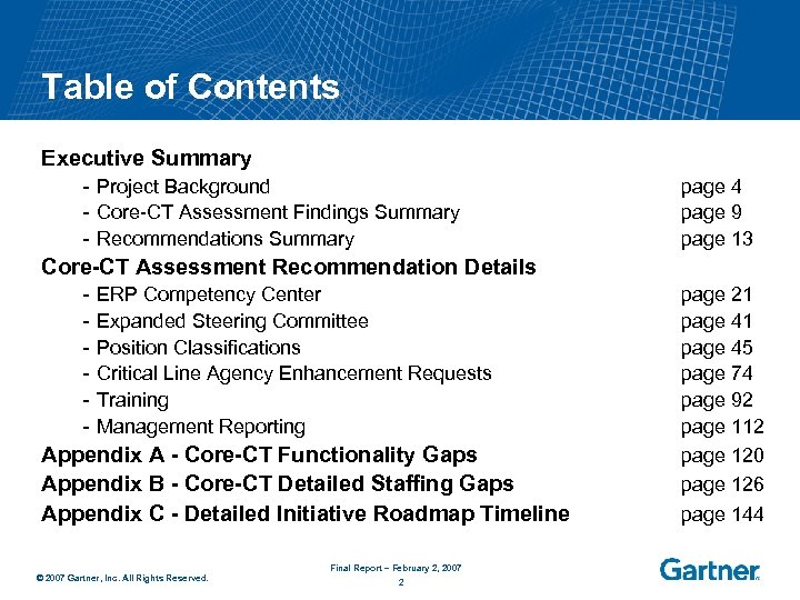 Table of Contents Executive Summary - Project Background - Core-CT Assessment Findings Summary -