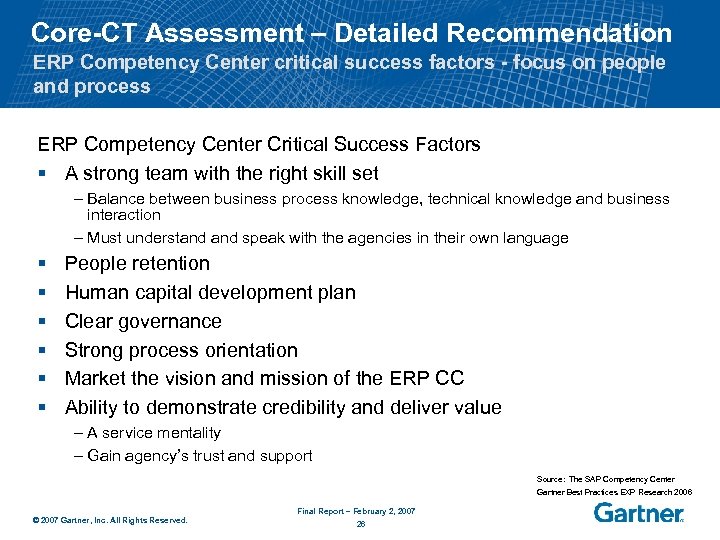Core-CT Assessment – Detailed Recommendation ERP Competency Center critical success factors - focus on