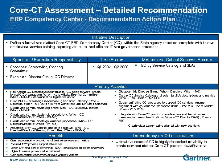 Core-CT Assessment – Detailed Recommendation ERP Competency Center - Recommendation Action Plan Initiative Description