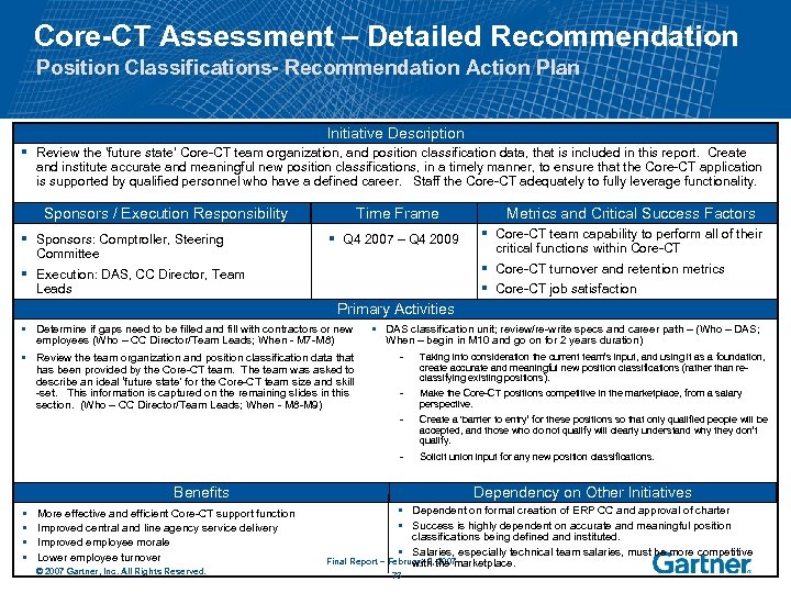 Core-CT Assessment – Detailed Recommendation Position Classifications- Recommendation Action Plan Initiative Description § Review