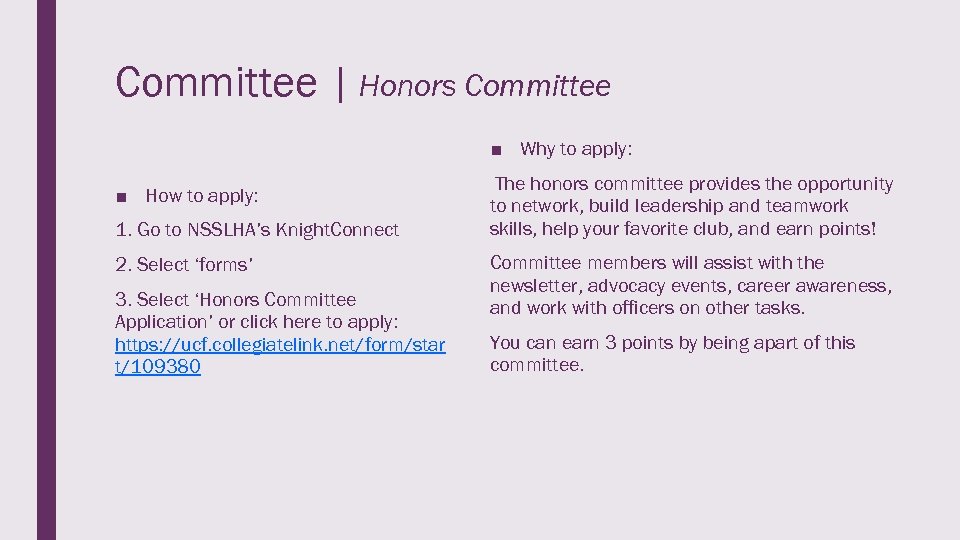 Committee | Honors Committee ■ Why to apply: ■ How to apply: 1. Go