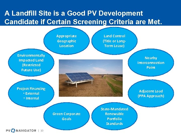 A Landfill Site is a Good PV Development Candidate if Certain Screening Criteria are