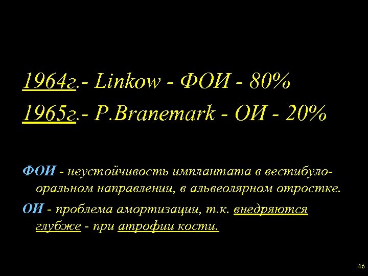 1964 г. - Linkow - ФОИ - 80% 1965 г. - P. Branemark -