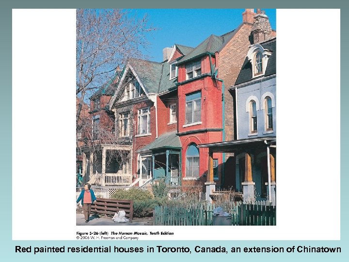 Red painted residential houses in Toronto, Canada, an extension of Chinatown 