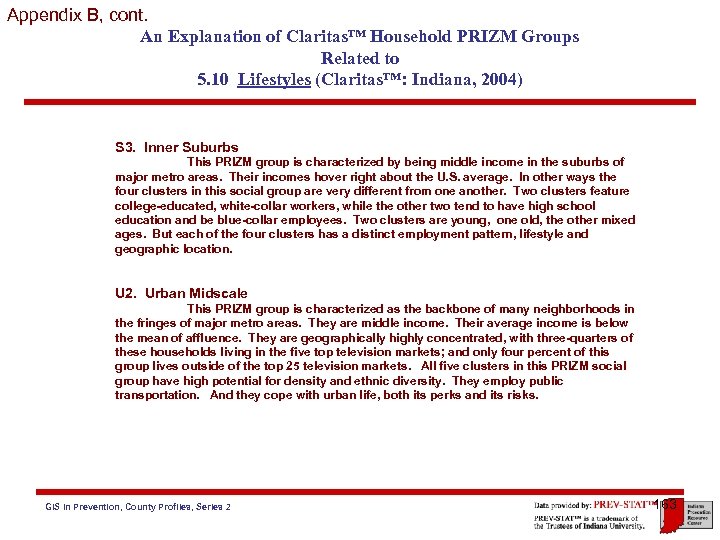 Appendix B, cont. An Explanation of Claritas™ Household PRIZM Groups Related to 5. 10